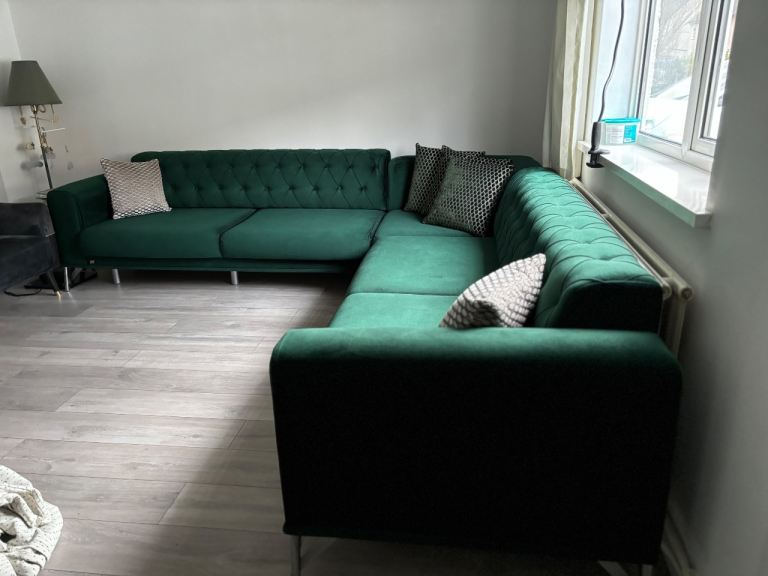 Emerald  Green Velvet  Istikbal Corner Sofa Bed – Excellent Condition