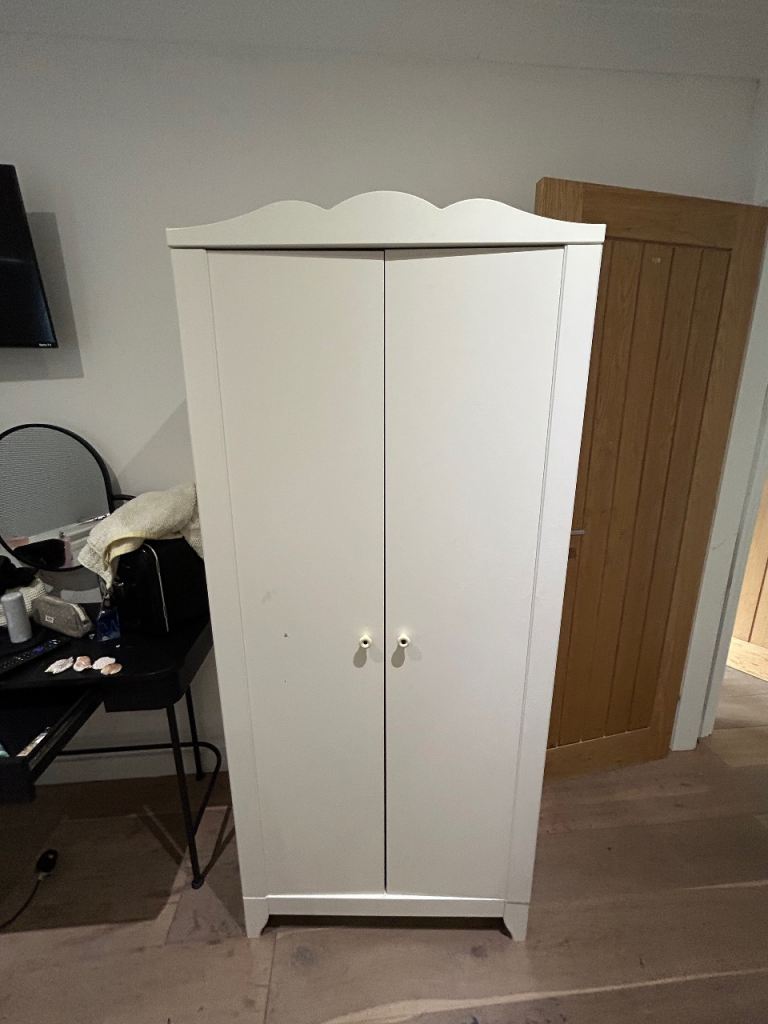White Wooden Wardrobe with Single Hanging Rail
