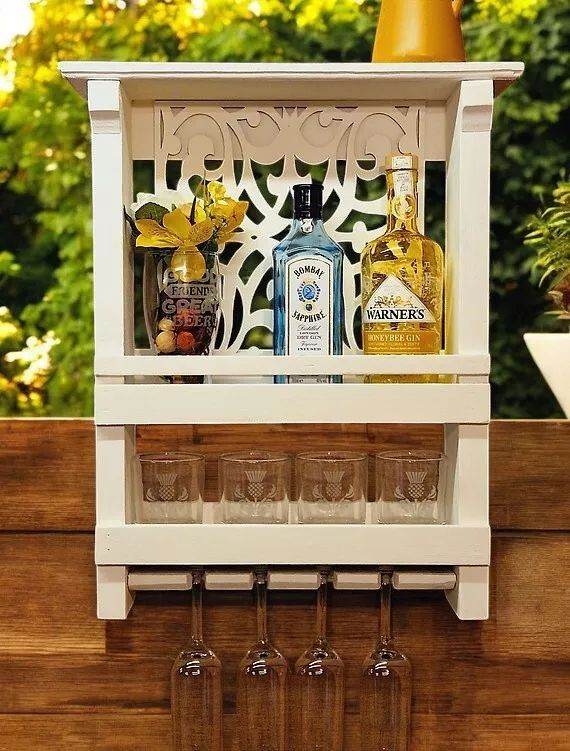 Whisky Wall Bar Wine Whisky Glasses Shelf Wall Decorative Rustical Home Pub Bar Handmade