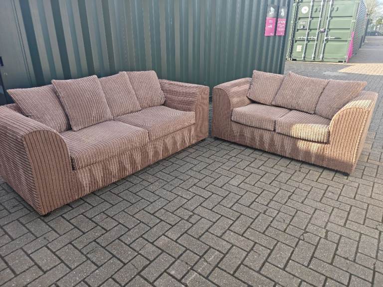 Brown Cord 3 & 2 Seater Sofa Set – Great Condition – Delivery Available