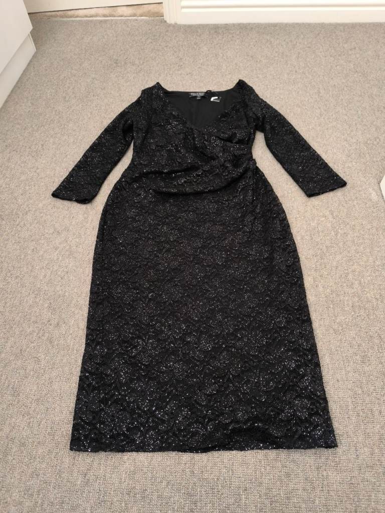 Doherty Perkins black lace faux wrap dress with sparkle size 12 new