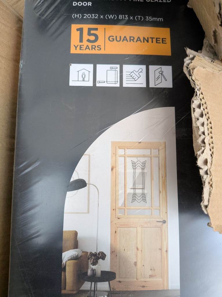 Fortia 2 panel Screen-printed Glazed Contemporary Natural Pine veneer Internal Timber Door