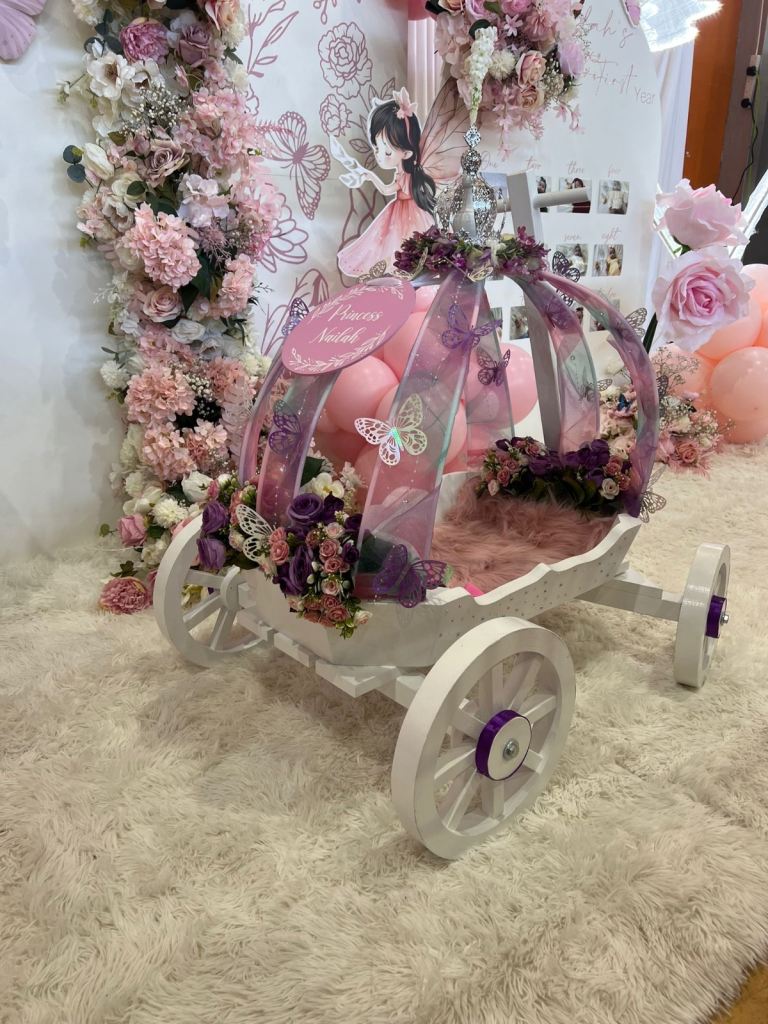 Baby carriage available for hire - birthday, party, christening Angel princess