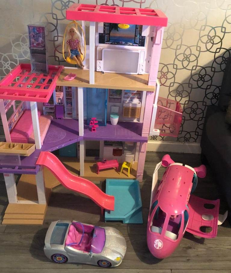 Barbie collection — Dreamhouse (with lights + sound), Dreamplane & Convertible Car