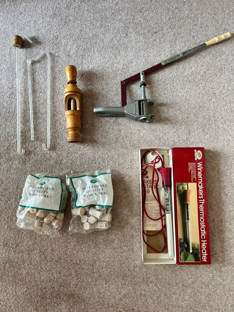 Wine making heater, syphon, corkers