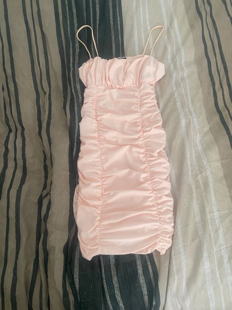 Girls On Film Blush Pink Ruched Bodycon Mini Dress SIZE S