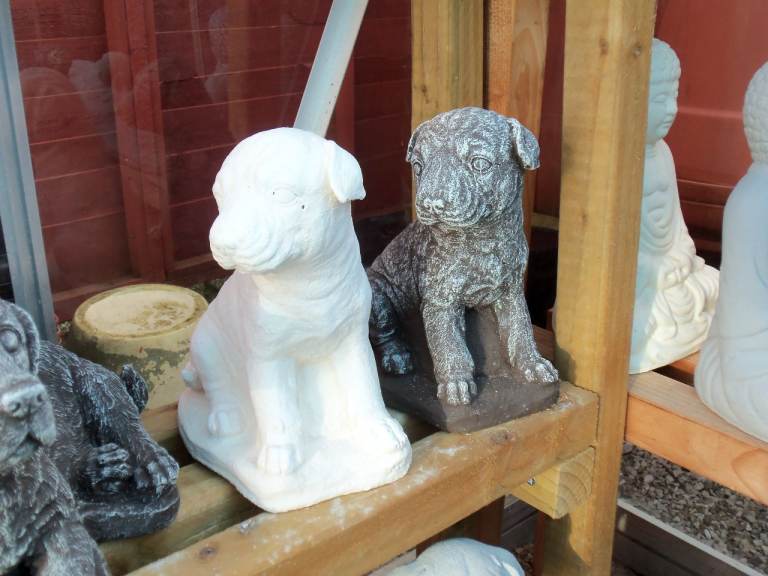Stone concrete garden statue ornament - Staffordshire bull terrier
