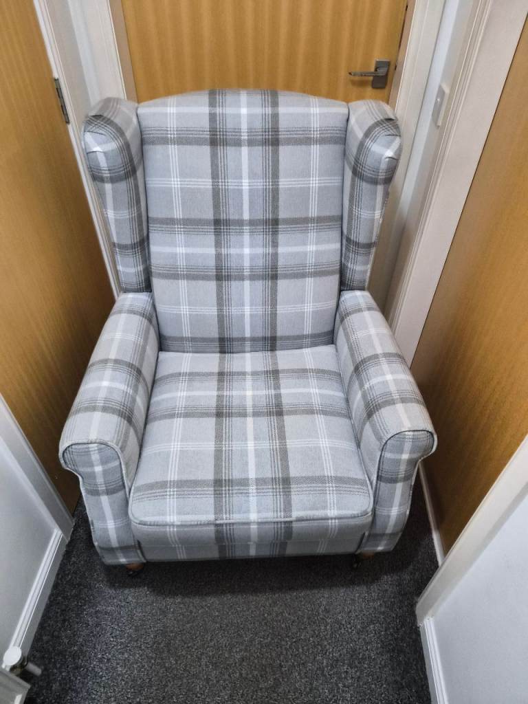 Grey Checked Highback Chair