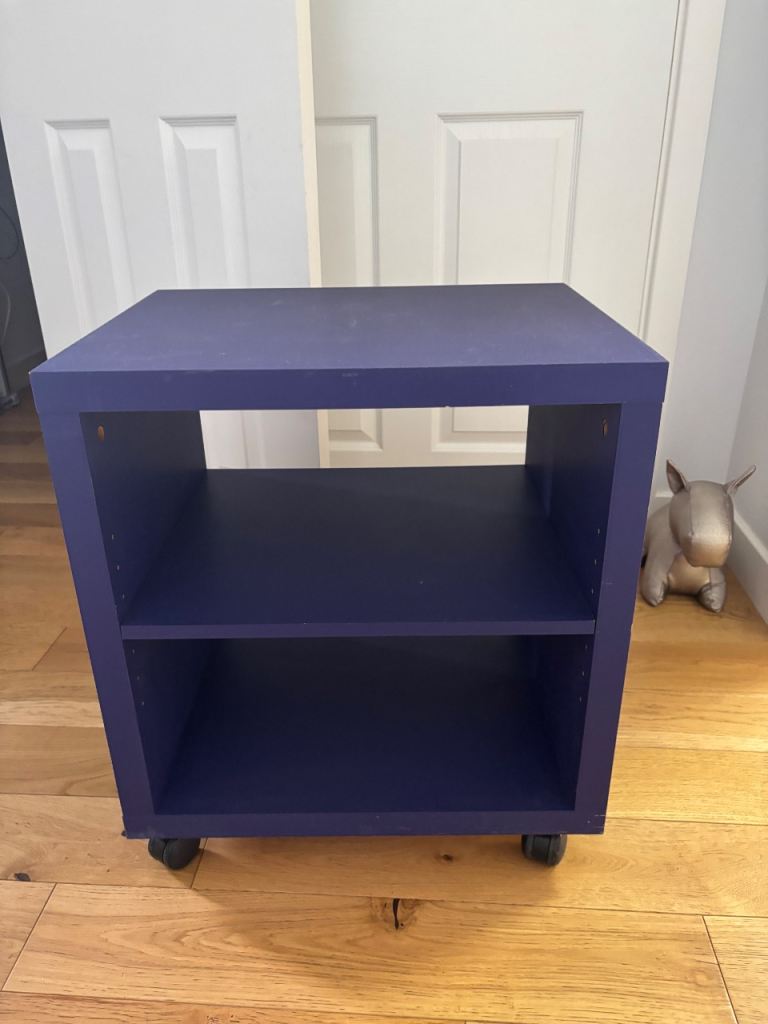 Handy Purple Wooden Storage Unit on Wheels