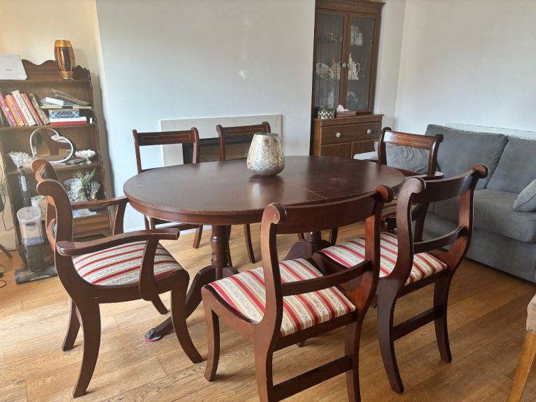 Wooden Extendable Dining Table with Six Chairs