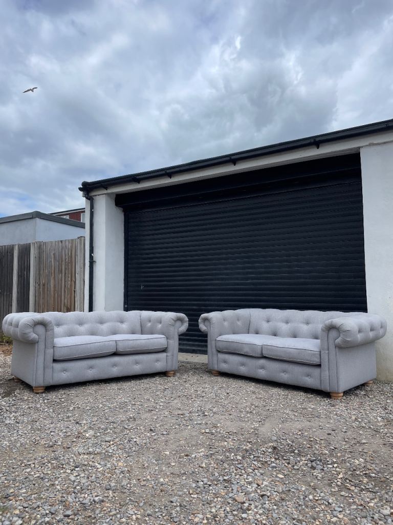 Grey DFS Chesterfield 2 Seater Sofa Set - DELIVERY AVAILABLE!