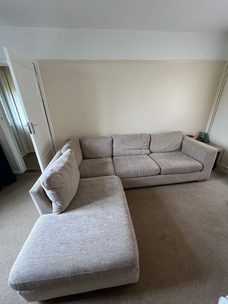 Beige Corner Sofa with Chaise – Good Condition