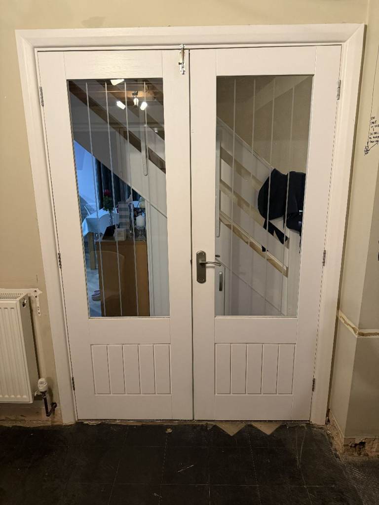 White Internal French Doors with Glass Panels – Good Condition