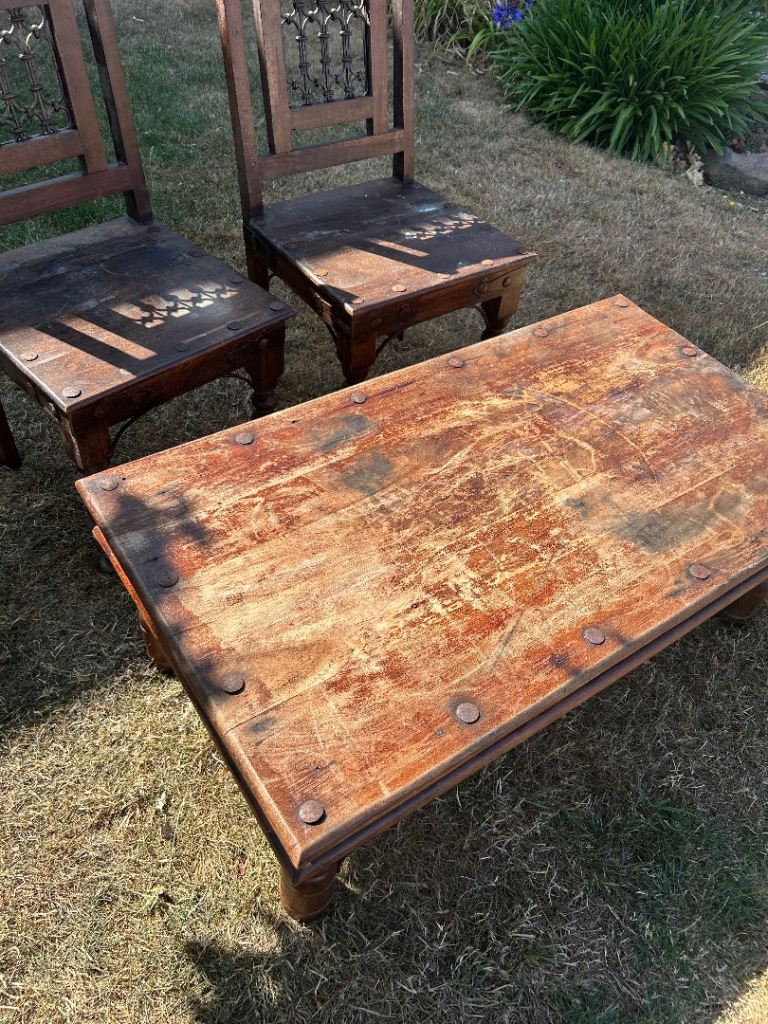 Rustic Wooden Coffee Table and Two Matching Chairs