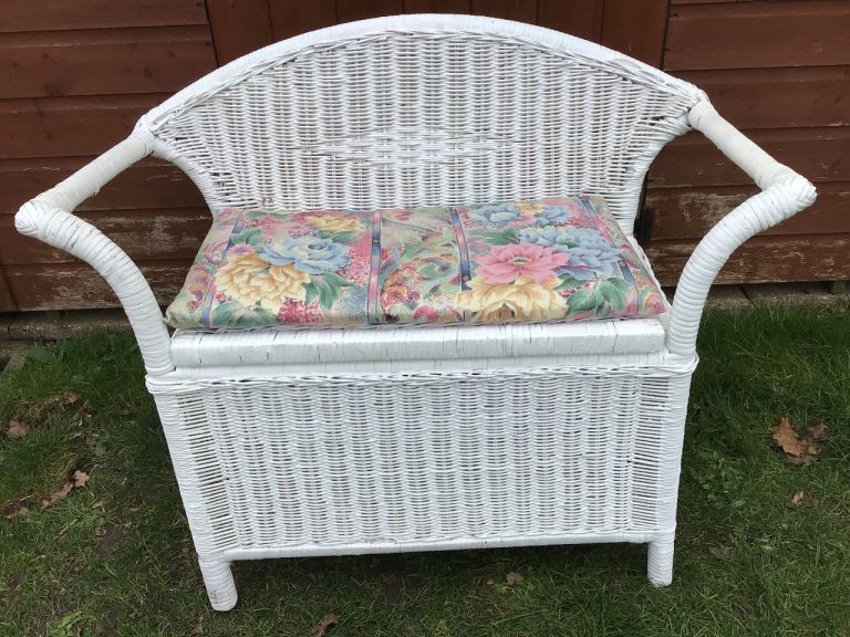 image for Wicker Seat With Storage & Cushion.