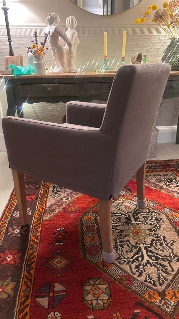 6 Grey Fabric Dining Chair with Arms – Good Condition