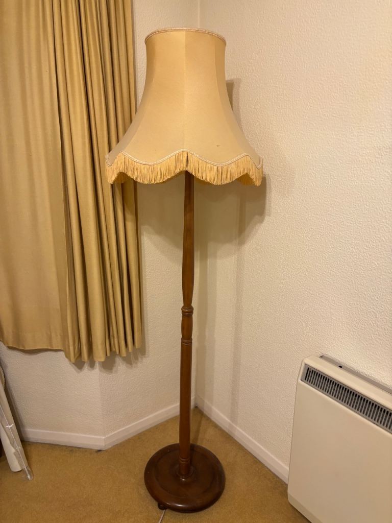 vintage tall turned beech wood floor standard lamp