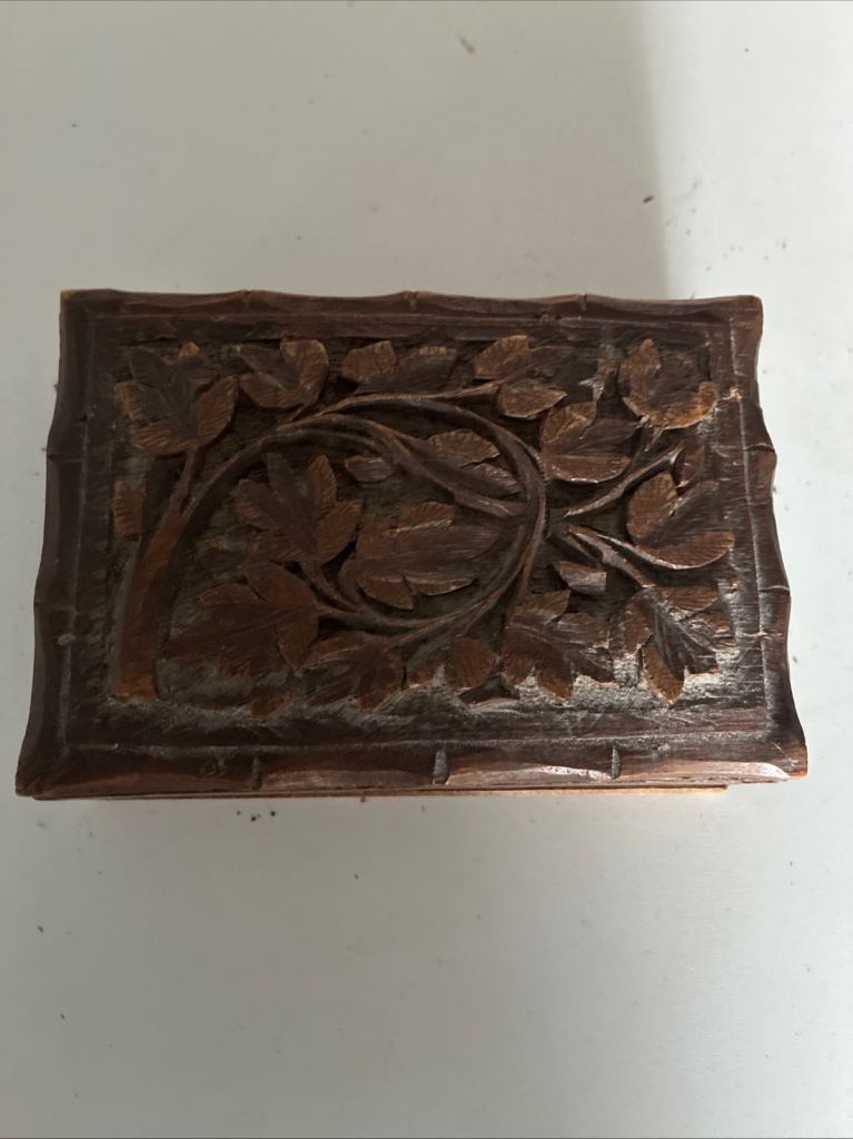 Small Carved Wooden Box with Leaf Design