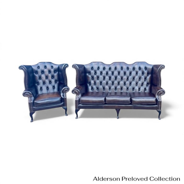 Brown Queen Anne chesterfield set