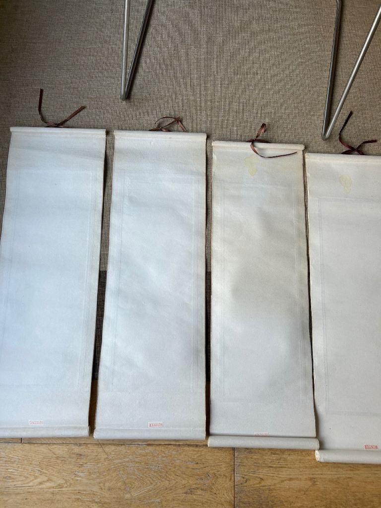 Set of four season Chinese landscape paintings scroll silk paper mountain river scene 