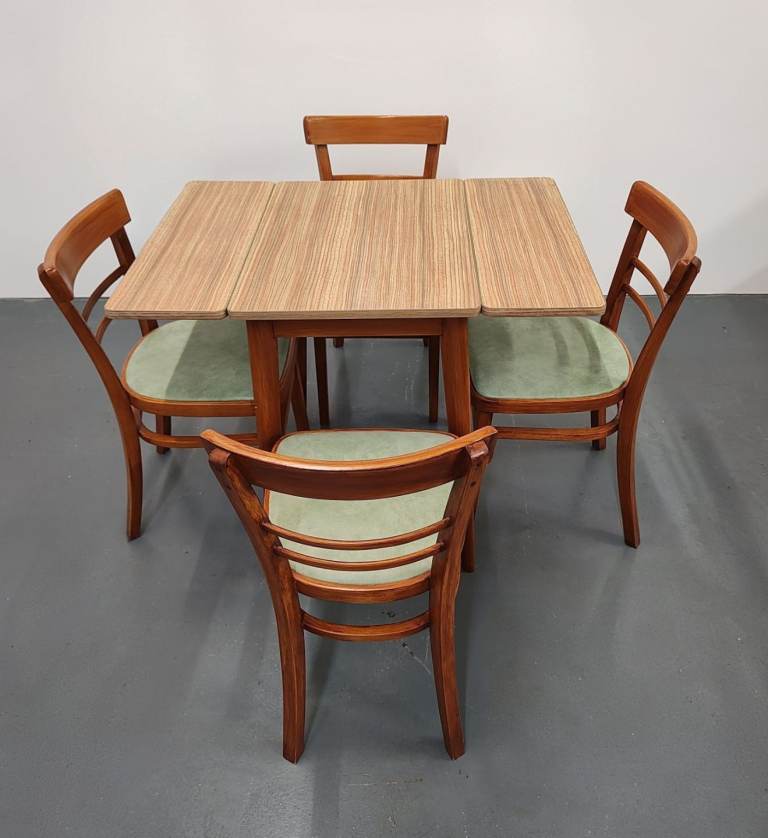 Mid-century Wooden drop leaf dining table and 4X chairs