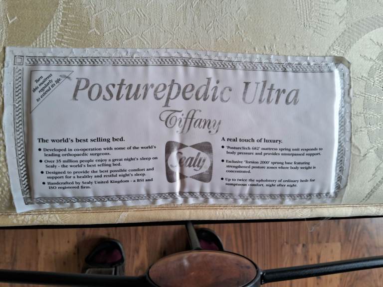 King Size Bed Frame with Sealy Posturepedic Mattress – Good Condition