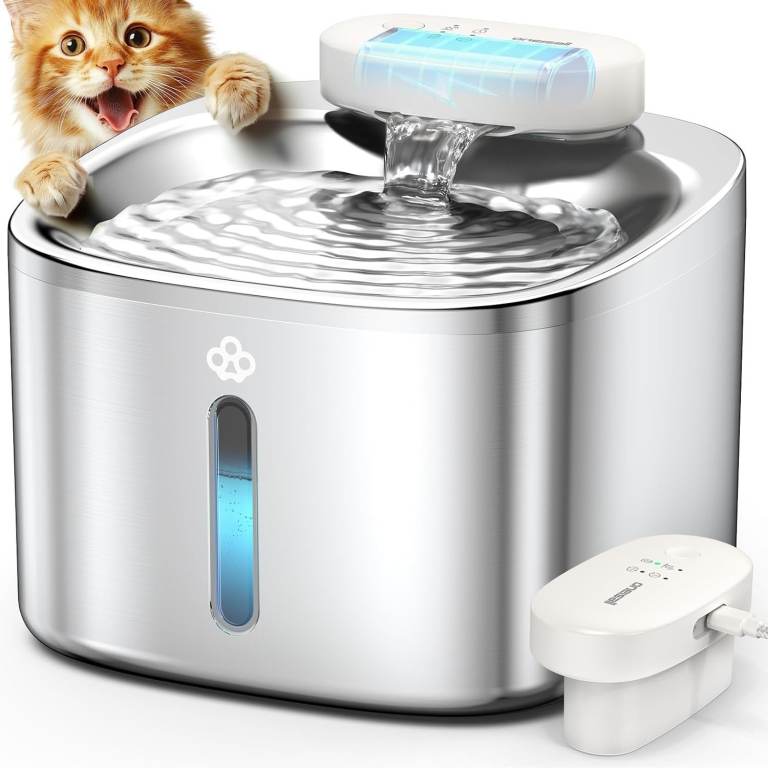 oneisall 3.5L Wireless Cat Water Fountain 5000mAh Motion Sensor Stainless Steel