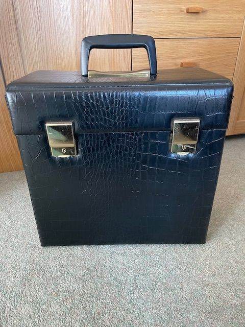 Vintage Faux Croc skin record storage carry case designed for 12 “ vinyl LP records