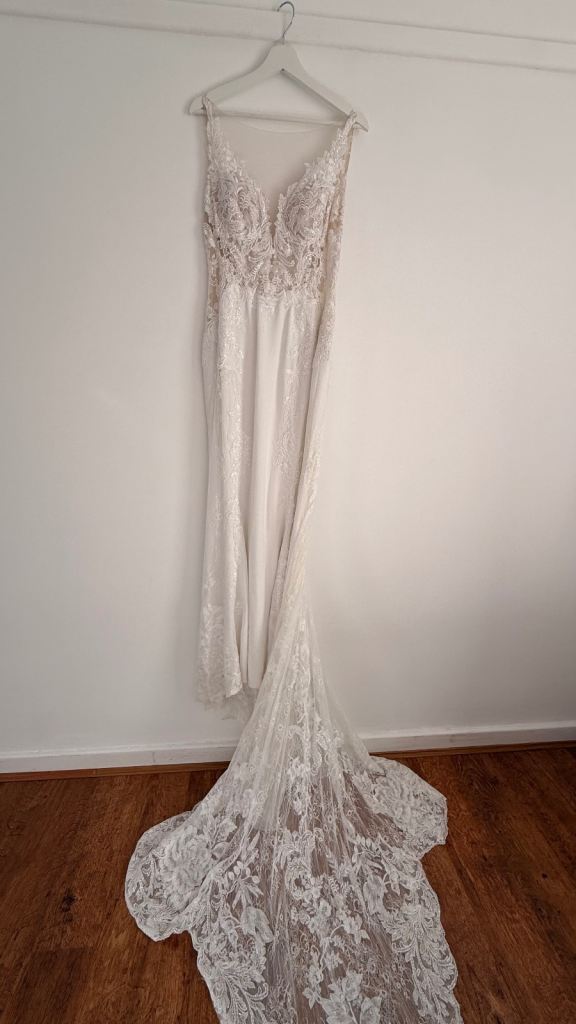 Ivory Lace Fit-and-Flare Wedding Dress with Illusion Back