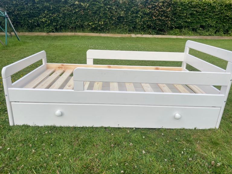 White Wooden Habitat Toddler Bed Frame with Storage Drawer