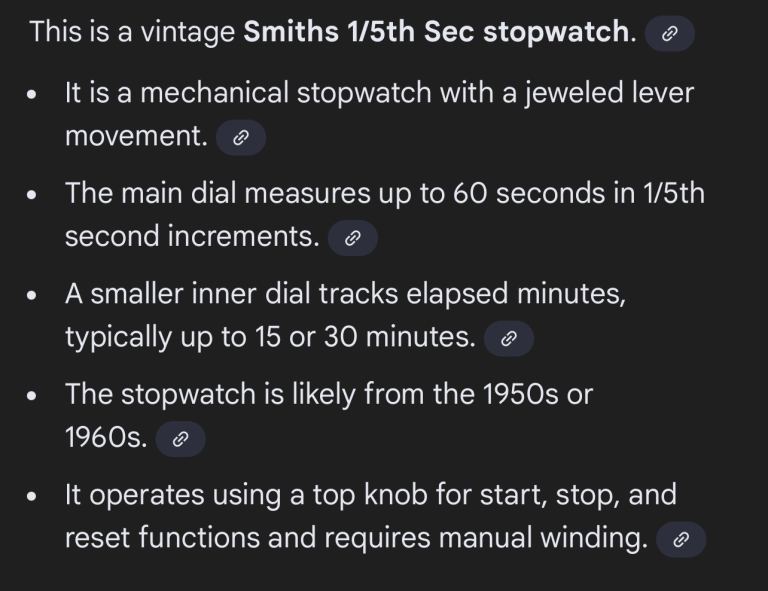 Smiths 1/5th stop watch