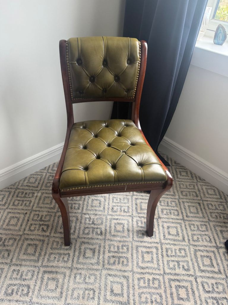 Bevan Funnell Reprodux Green Leather Button Back Chair