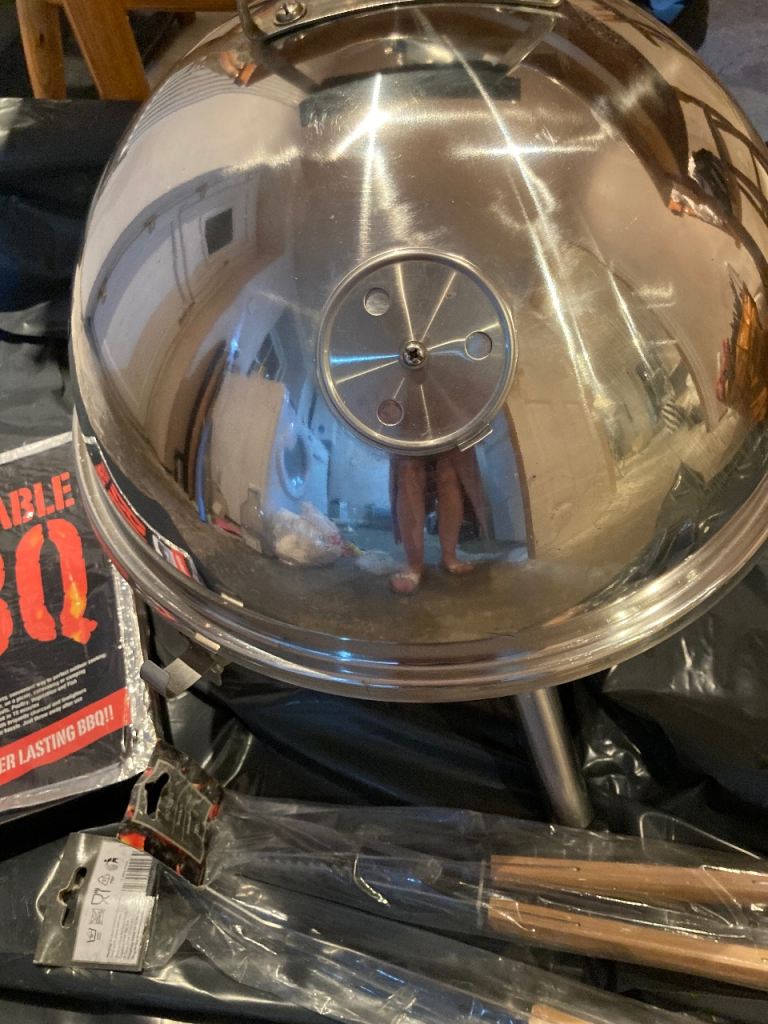 Small portable stainless steel barbecue and tools 