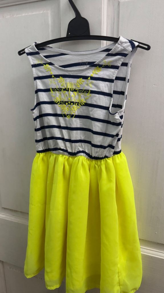 Kids Striped Top & Neon Yellow Skirt Dress – Good Condition
