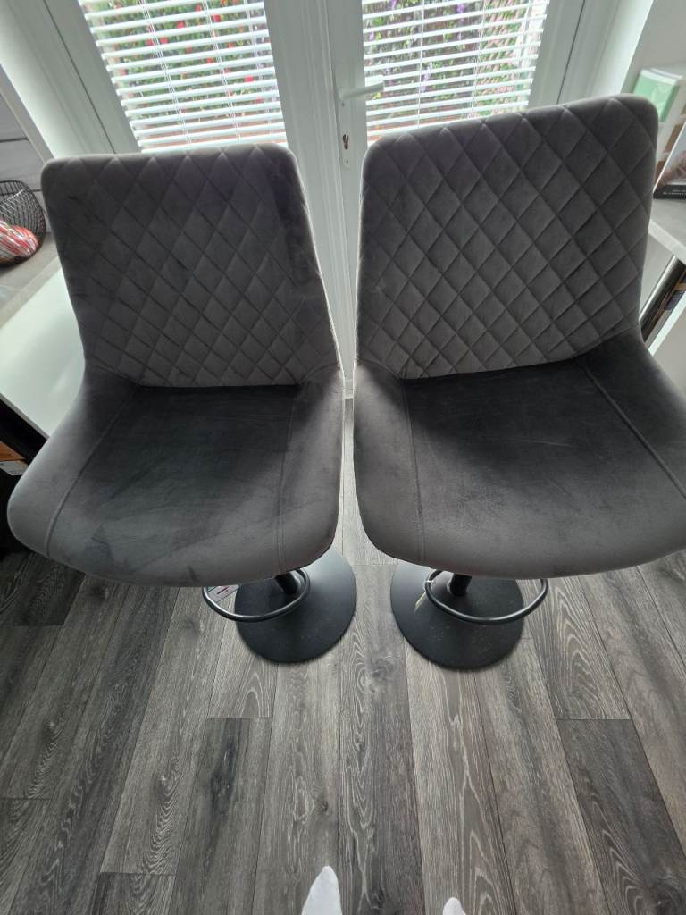 Pair of Grey Suede Bar Stools – Good Condition