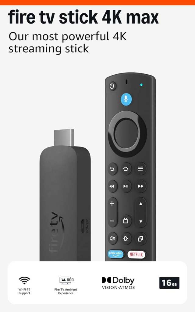 Amazon Fire TV Stick 4K Max, Newest (2nd) Gen, Wi-Fi 6E, Dolby Vision, Dolby Atmos