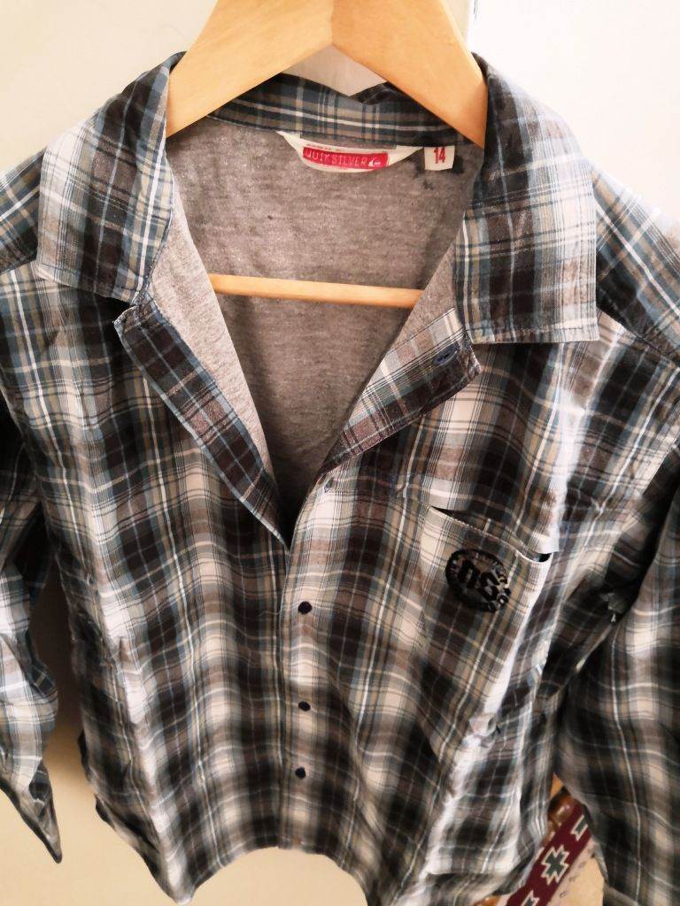 Quicksilver plaid Shirt size 14 with cotton grey lining