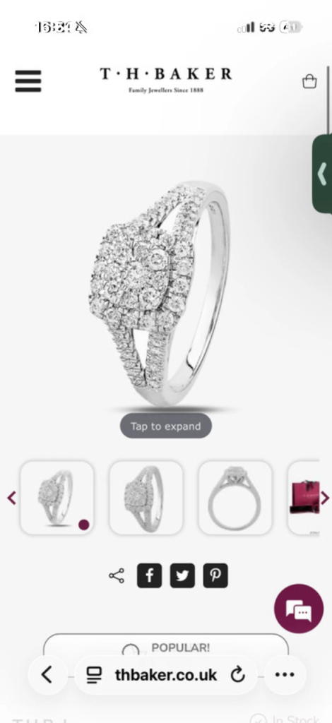 Engagement ring .  9ct white gold , 0.50ct diamond split shouldered square clust