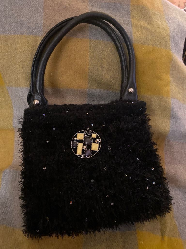 Wool Knitted Black Evening Bag