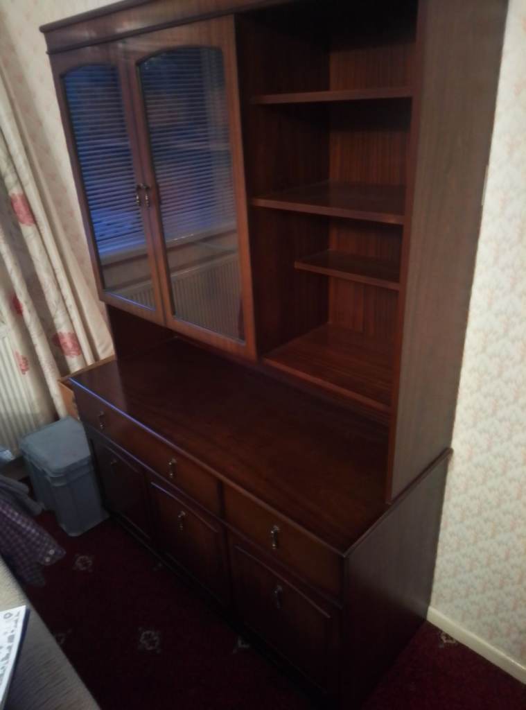 Display cabinet with two glass doors and storage cabinets 