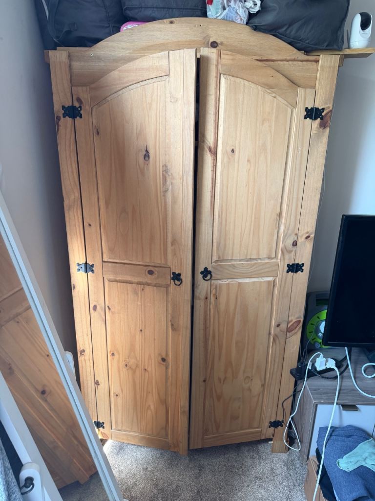 Solid Pine Corner Wardrobe – Good Condition