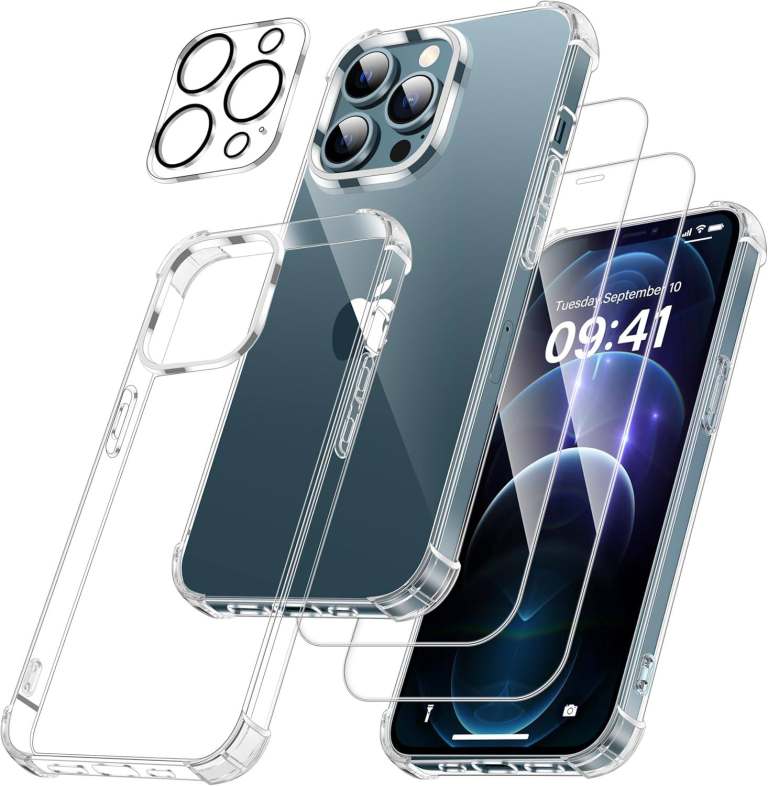 FLLAO iPhone 12 Pro Case 6.1-Inch with 2 Pack Tempered Glass Screen Protectors + 1 Lens Protector