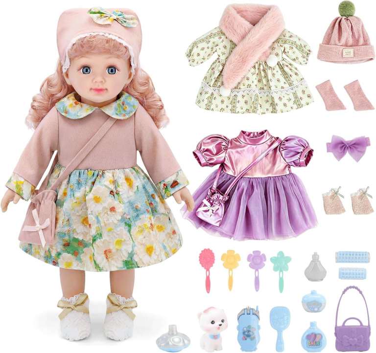 BNIB - deAO Baby Doll Playset, 14 Inch Doll with 3 Outfits Hair Salon Accessories