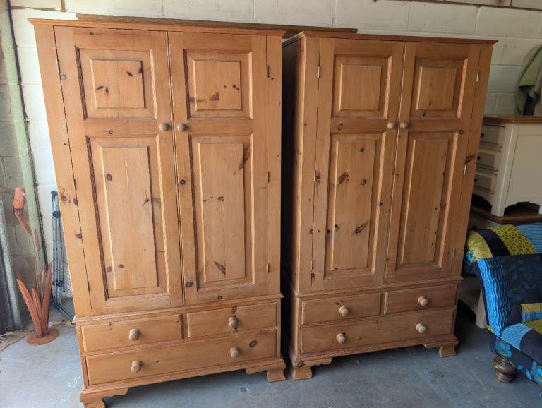 Pair of Large solid pine Wardrobes - Good Condition