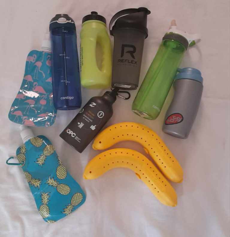 Water bottles and banana guards bundle. Some never used