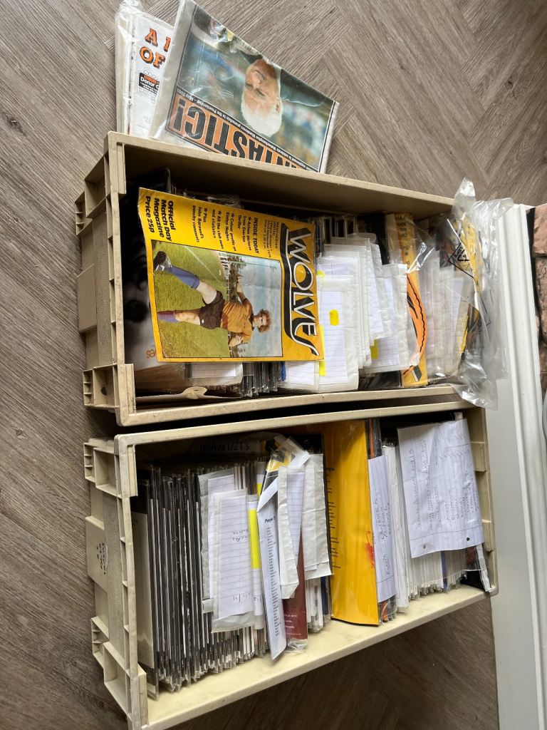 Large collection of vintage wolves football programs and promo items from 1960s to 2015