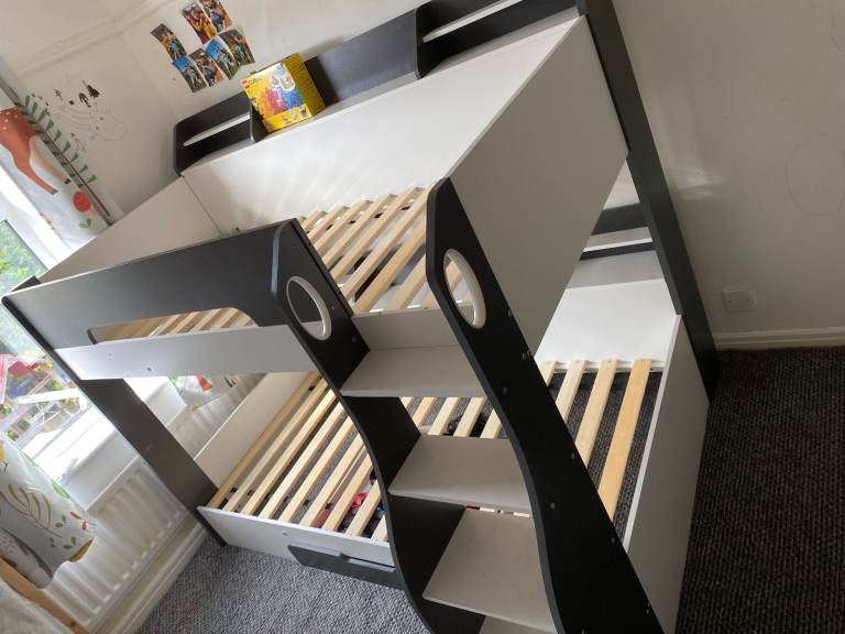 Kids Bunk Bed with Storage – Grey and White