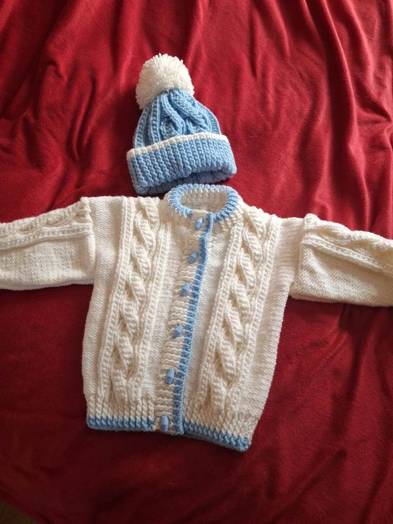 Hand knitted aran jacket set 