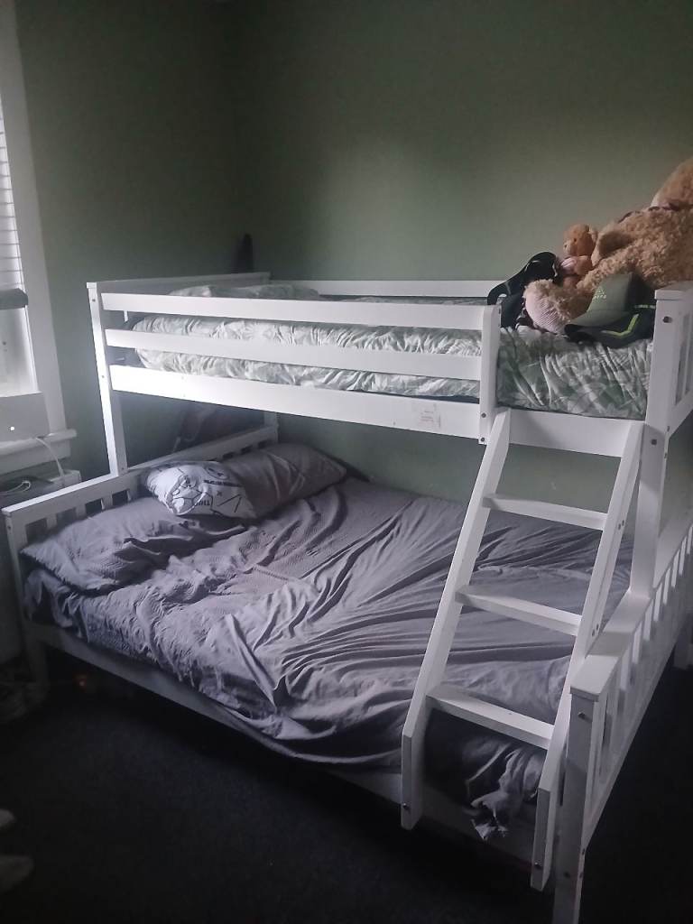 Sturdy White Wooden Bunk Beds – Good Condition