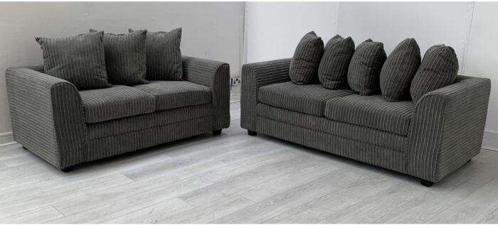 Brand New Grey Fabric 2-Seater Sofa - Corduroy Style